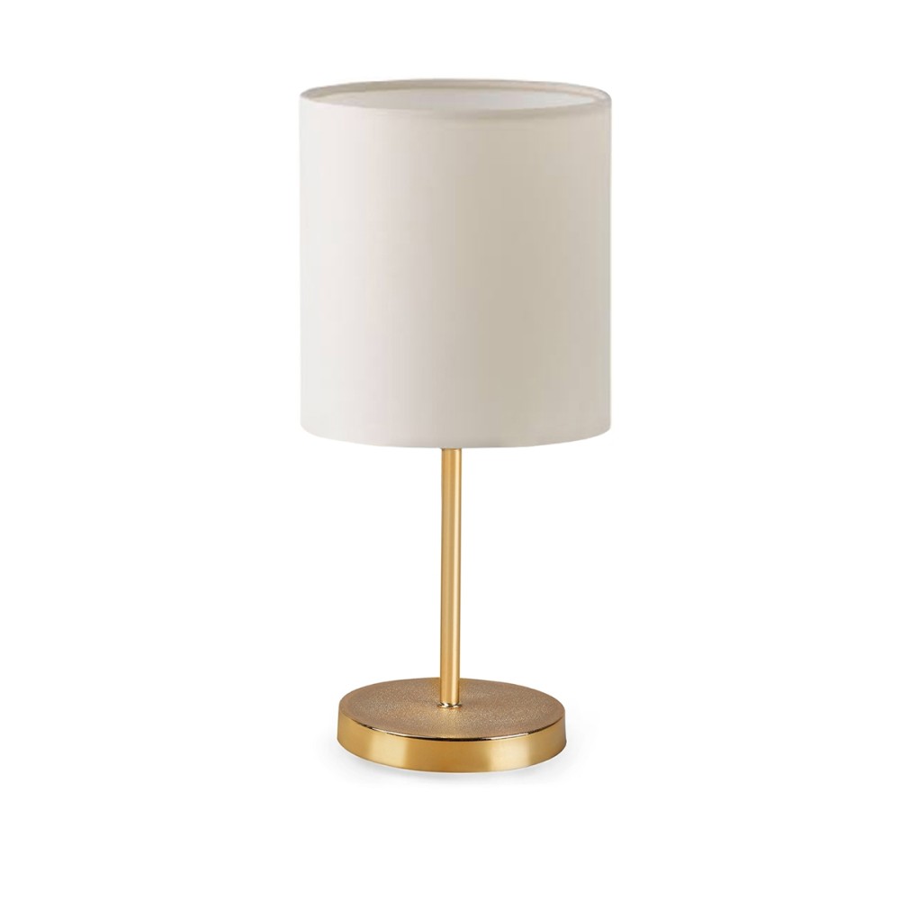 GloboStar® GLOSSY 204-0078 Μοντέρνο Eπιτραπέζιο Φωτιστικό Πορτατίφ Μονόφωτο 1 x E27 IP20 Χρυσό Μέταλλο με Μπεζ Ύφασμα - Μ15 x Π15 x Υ39cm
