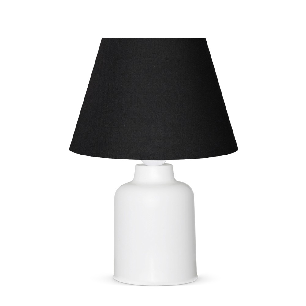 GloboStar® CIA 204-0081 Μοντέρνο Eπιτραπέζιο Φωτιστικό Πορτατίφ Μονόφωτο 1 x E27 IP20 Λευκό Πλαστικό με Μαύρο Ύφασμα - Μ24 x Π24 x Υ31cm