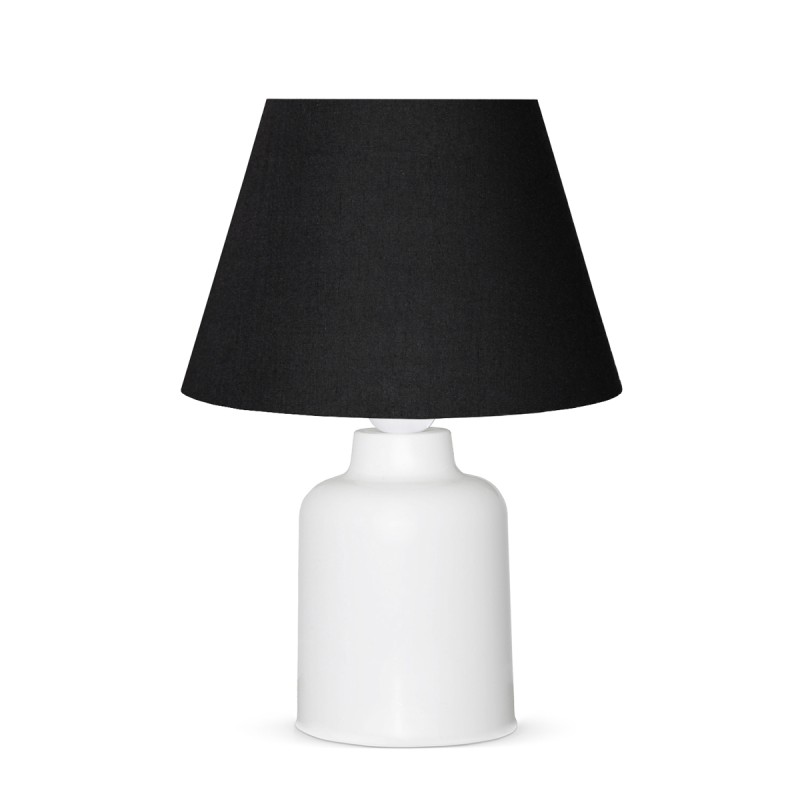 GloboStar® CIA 204-0081 Μοντέρνο Eπιτραπέζιο Φωτιστικό Πορτατίφ Μονόφωτο 1 x E27 IP20 Λευκό Πλαστικό με Μαύρο Ύφασμα - Μ24 x Π24 x Υ31cm