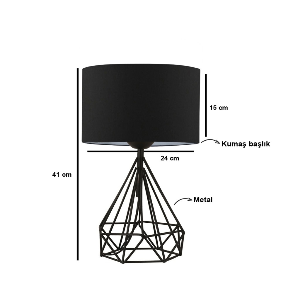 GloboStar® DIAMOND 204-0083 Μοντέρνο Eπιτραπέζιο Φωτιστικό Πορτατίφ Μονόφωτο 1 x E27 IP20 Μαύρο Μέταλλο με Μαύρο Ύφασμα - Μ24 x Π24 x Υ41cm