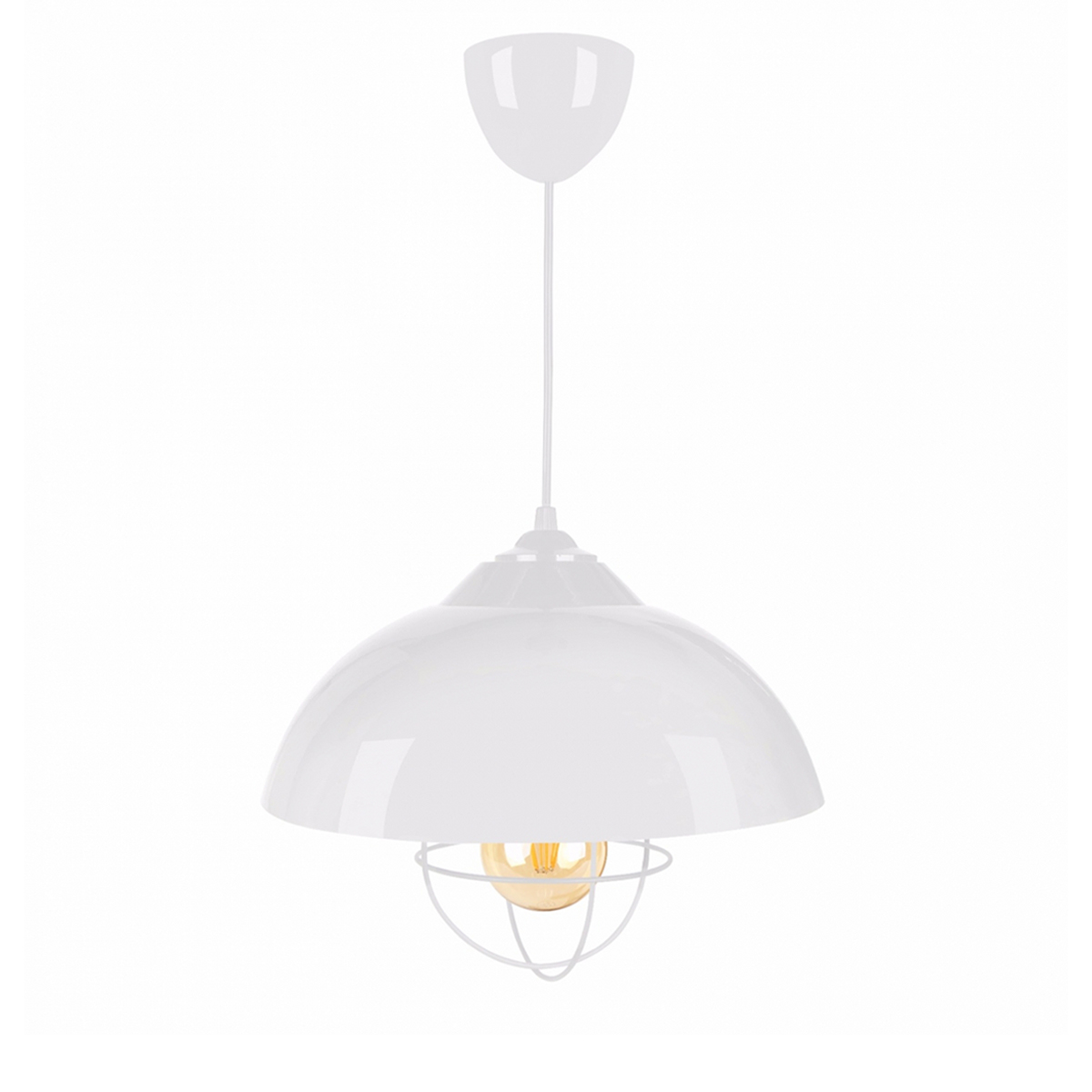 GloboStar® INDUSTRY 204-0111 Μοντέρνο Κρεμαστό Φωτιστικό Καμπάνα Μονόφωτο 1 x E27 IP20 Λευκό Μέταλλο - Μ30 x Π30 x Υ70cm