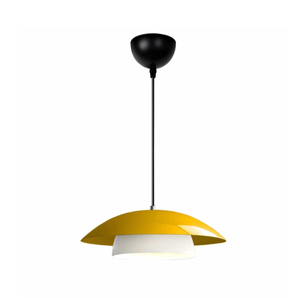 GloboStar® AURA 204-0118 Μοντέρνο Κρεμαστό Φωτιστικό Καμπάνα Μονόφωτο 1 x E27 IP20 Κίτρινο & Λευκό Μέταλλο - Μ31 x Π31 x Υ27cm