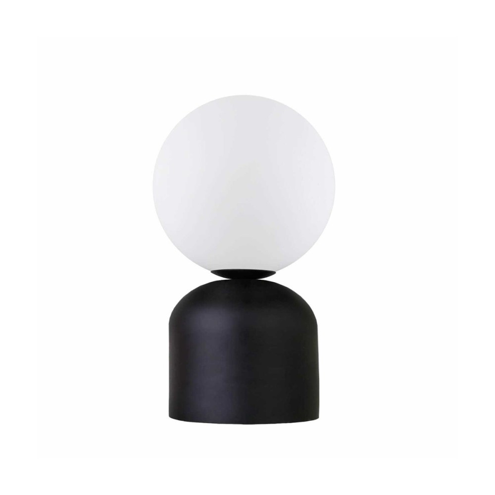 GloboStar® MAGIC 204-0132 Μοντέρνο Eπιτραπέζιο Φωτιστικό Μονόφωτο 1 x E27 IP20 Μαύρο Μέταλλο με Λευκό Γυαλί - Μ13 x Π13 x Υ28cm