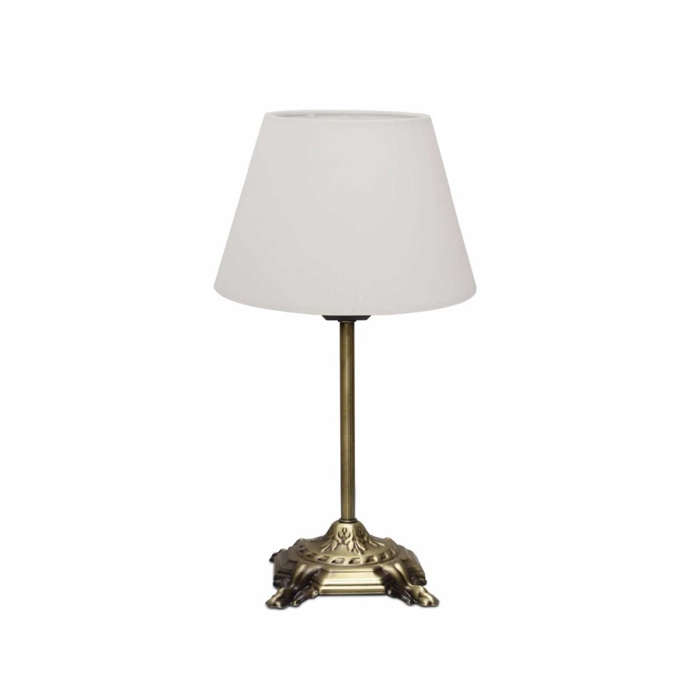 GloboStar® AΝΤΙQUE 204-0142 Vintage Eπιτραπέζιο Φωτιστικό Μονόφωτο 1 x E27 IP20 Μπρούτζινο Μέταλλο με Λευκό Ύφασμα - Μ22 x Π22 x Υ38cm