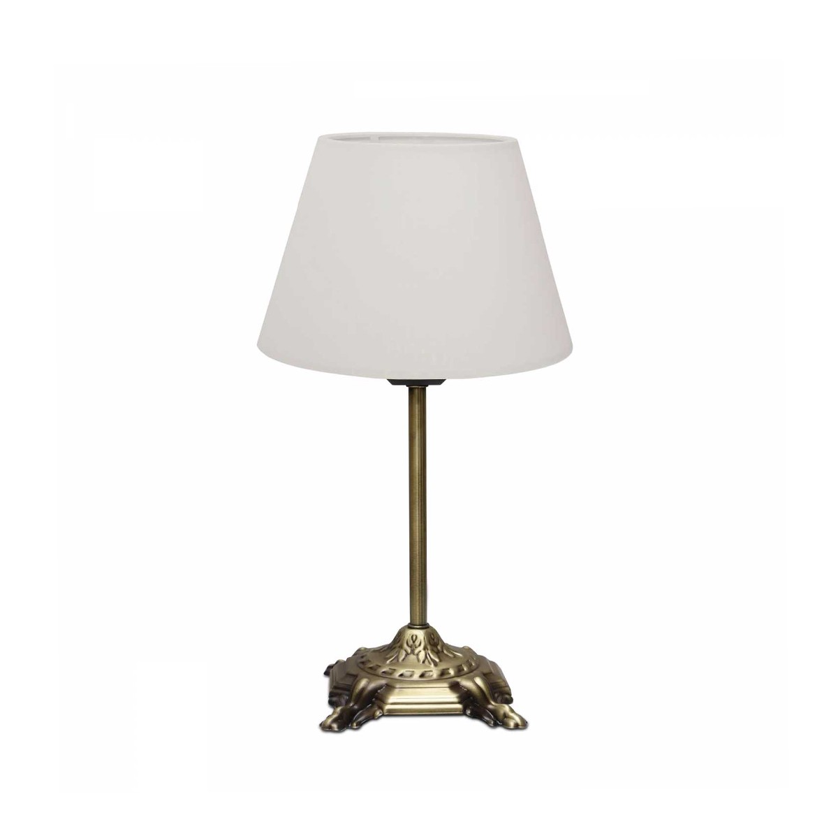 GloboStar® AΝΤΙQUE 204-0142 Vintage Eπιτραπέζιο Φωτιστικό Μονόφωτο 1 x E27 IP20 Μπρούτζινο Μέταλλο με Λευκό Ύφασμα - Μ22 x Π22 x Υ38cm