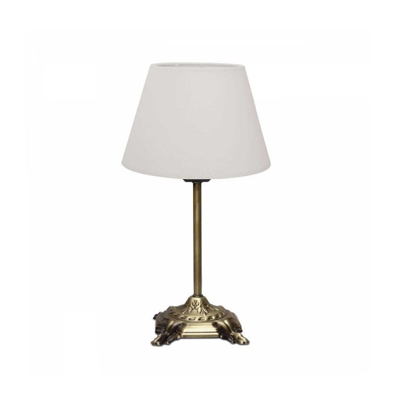 GloboStar® AΝΤΙQUE 204-0142 Vintage Eπιτραπέζιο Φωτιστικό Μονόφωτο 1 x E27 IP20 Μπρούτζινο Μέταλλο με Λευκό Ύφασμα - Μ22 x Π22 x Υ38cm