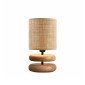 GloboStar® KLOO 204-0143 Boho Eπιτραπέζιο Φωτιστικό Μονόφωτο 1 x E27 IP20 Καφέ Ξύλο με Μπεζ Διάτρτητο Ύφασμα - Μ15 x Π15 x Υ35cm