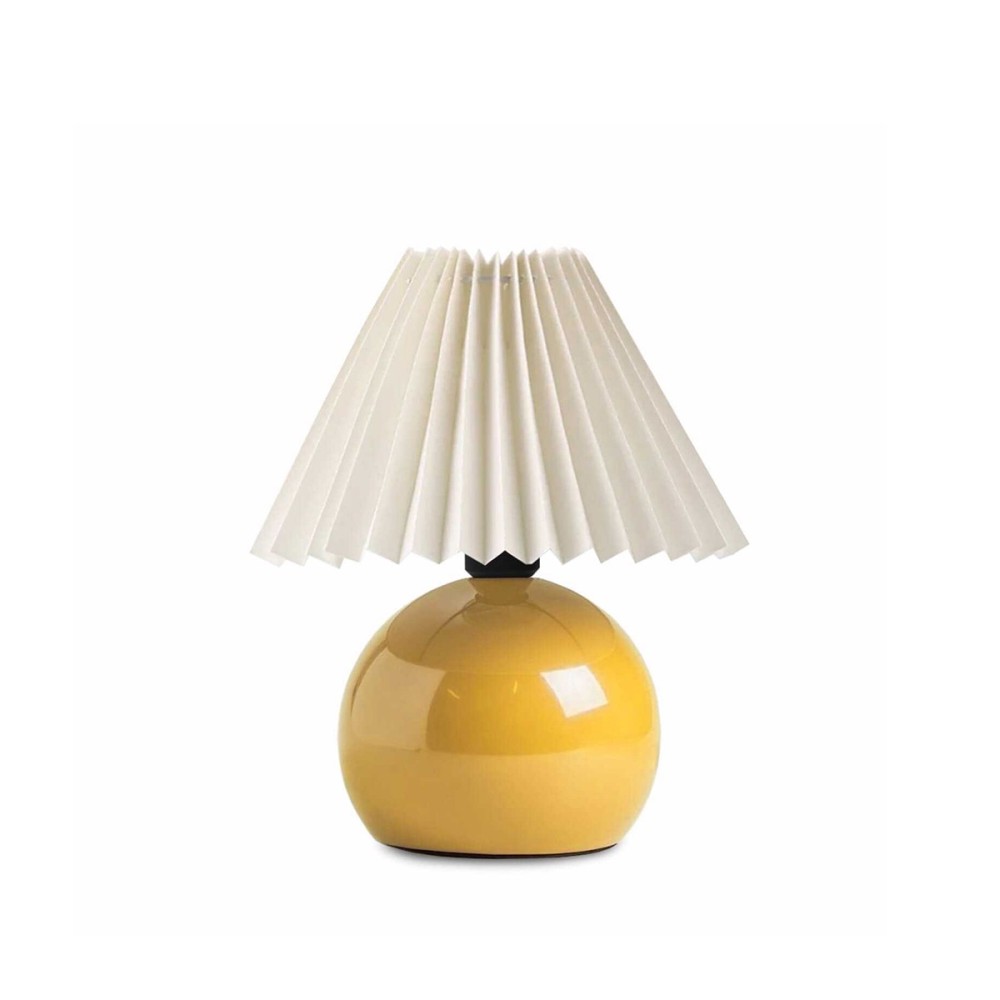 GloboStar® LISBON 204-0155 Μοντέρνο Eπιτραπέζιο Φωτιστικό Μονόφωτο 1 x E27 IP20 Κίτρινο Μέταλλο με Μπεζ Ύφασμα - Μ22 x Π22 x Υ38cm
