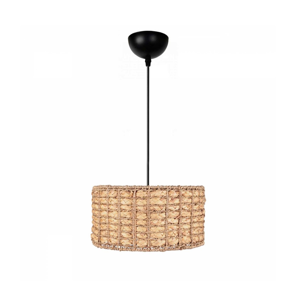 GloboStar® POMEGRANDE 204-0157 Boho Κρεμαστό Φωτιστικό Kαπέλο Μονόφωτο 1 x E27 IP20 Μπεζ Rattan - Μ30 x Π30 x Υ16cm