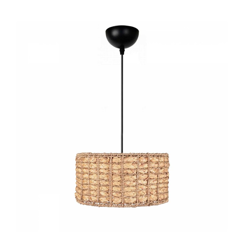 GloboStar® POMEGRANDE 204-0157 Boho Κρεμαστό Φωτιστικό Kαπέλο Μονόφωτο 1 x E27 IP20 Μπεζ Rattan - Μ30 x Π30 x Υ16cm