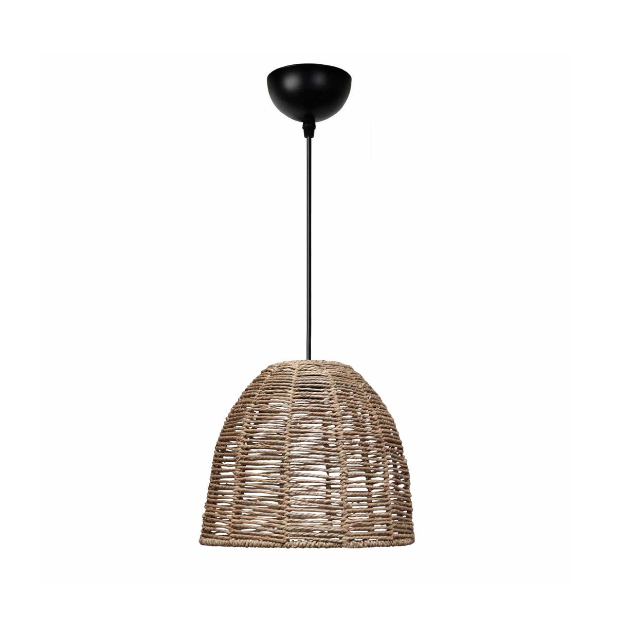 GloboStar® MEKA 204-0162 Boho Κρεμαστό Φωτιστικό Καμπάνα Μονόφωτο 1 x E27 IP20 Καφε Σχοινί - Μ31 x Π31 x Υ26cm