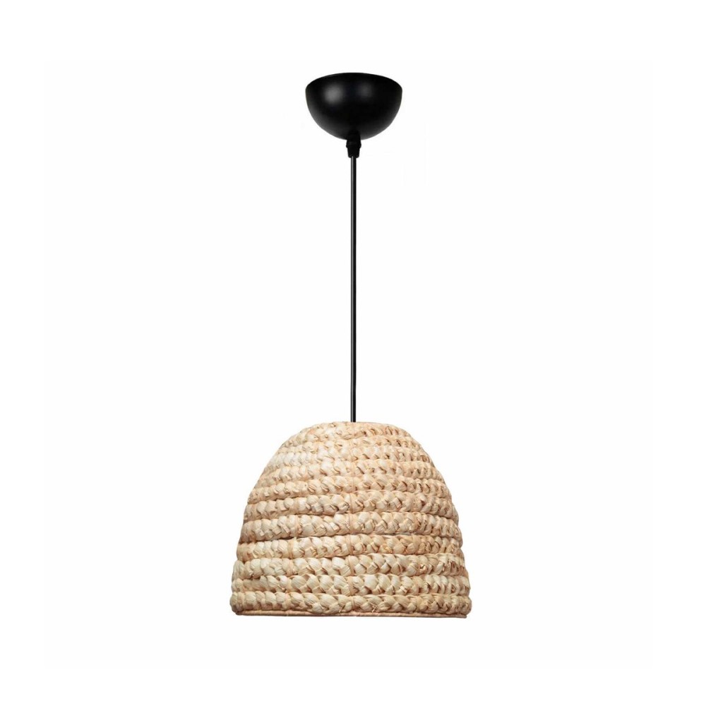 GloboStar® MEKA 204-0163 Boho Κρεμαστό Φωτιστικό Καμπάνα Μονόφωτο 1 x E27 IP20 Μπεζ Rattan - Μ30 x Π30 x Υ25cm