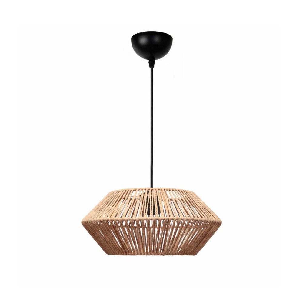 GloboStar® CASTRO 204-0164 Boho Κρεμαστό Φωτιστικό Kαπέλο Μονόφωτο 1 x E27 IP20 Μπεζ Σχοινί - Μ31 x Π31 x Υ26cm