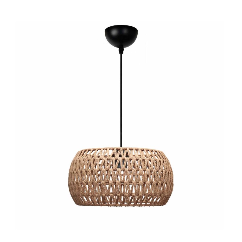 GloboStar® DARIO 204-0168 Boho Κρεμαστό Φωτιστικό Kαπέλο Μονόφωτο 1 x E27 IP20 Καφέ Σχοινί - Μ30 x Π30 x Υ15cm