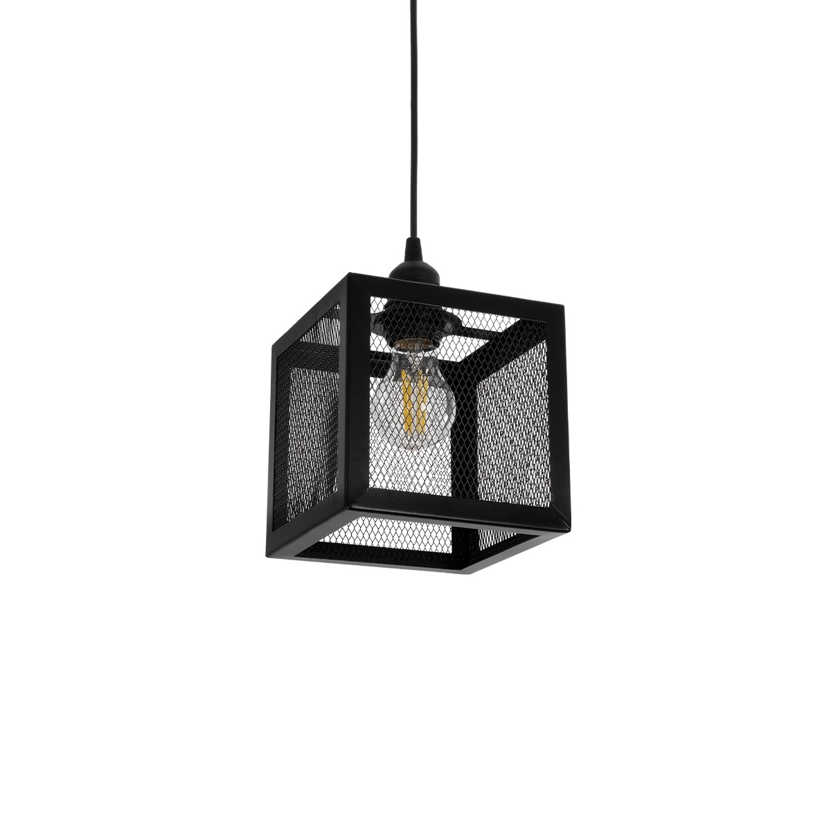 GLOBOSTAR® JAULA 204-0181 Μοντέρνο Κρεμαστό Φωτιστικό Οροφής Μονόφωτο 1 x E27 AC 220-240V IP20 Μαύρο - Μ16 x Π16 x Υ16cm