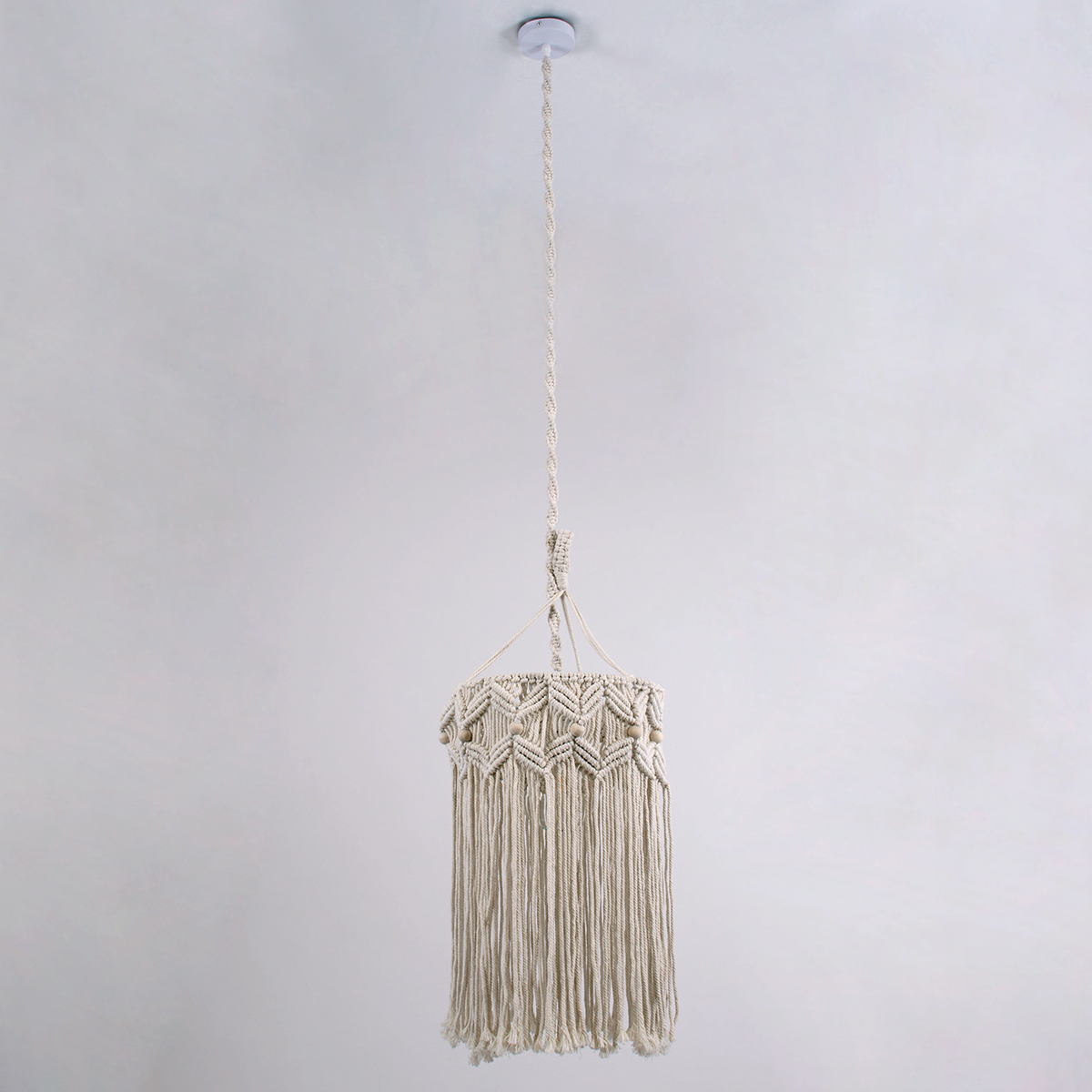 GloboStar® CONGO 36206 Boho Κρεμαστό Φωτιστικό Μακραμέ Μονόφωτο 1 x E27 IP20 Μπεζ Ύφασμα - Μ30 x Π30 x Υ50cm