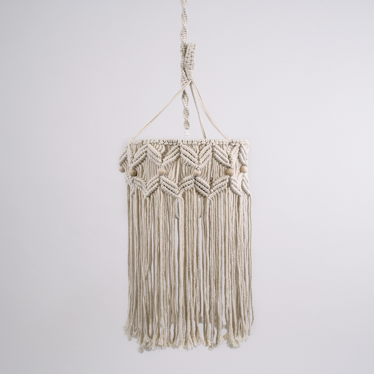 GloboStar® CONGO 36206 Boho Κρεμαστό Φωτιστικό Μακραμέ Μονόφωτο 1 x E27 IP20 Μπεζ Ύφασμα - Μ30 x Π30 x Υ50cm