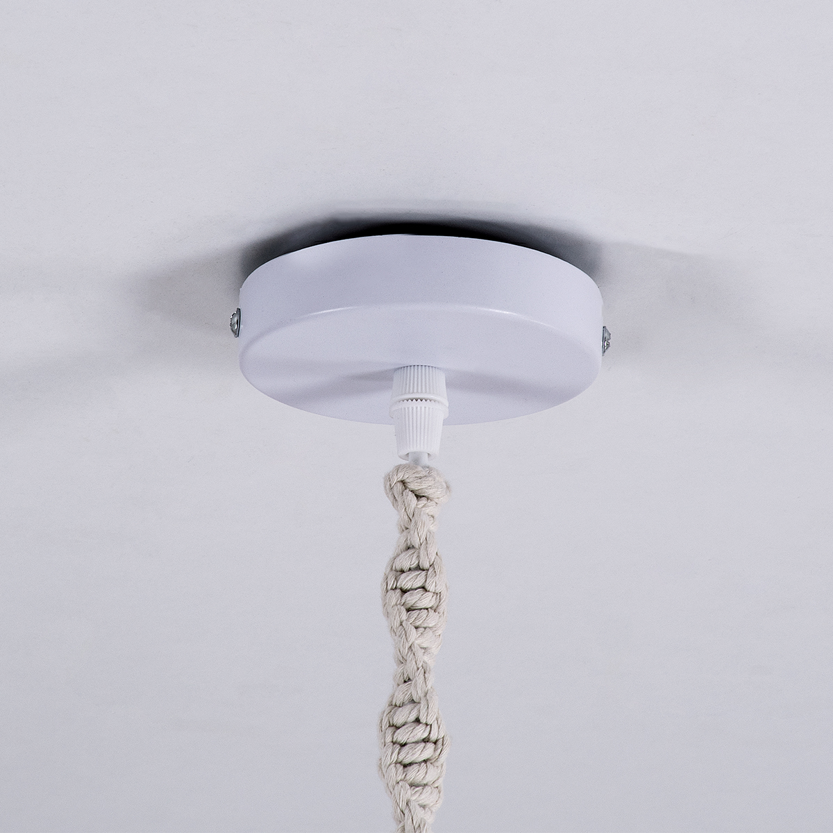 GloboStar® CONGO 36206 Boho Κρεμαστό Φωτιστικό Μακραμέ Μονόφωτο 1 x E27 IP20 Μπεζ Ύφασμα - Μ30 x Π30 x Υ50cm