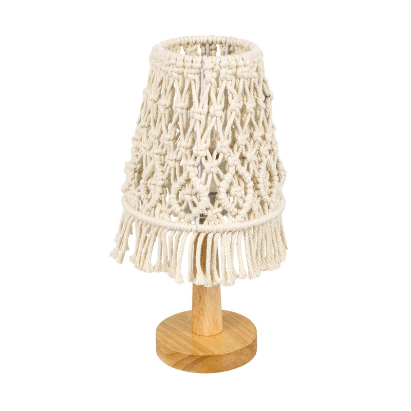 GloboStar® RWANDA 36210 Boho Επιτραπέζιο Φωτιστικό Πορτατίφ Μονόφωτο 1 x E27 IP20 Μπεζ Σχοινί με Καφέ Ξύλο - Μ15 x Π15 x Υ30cm
