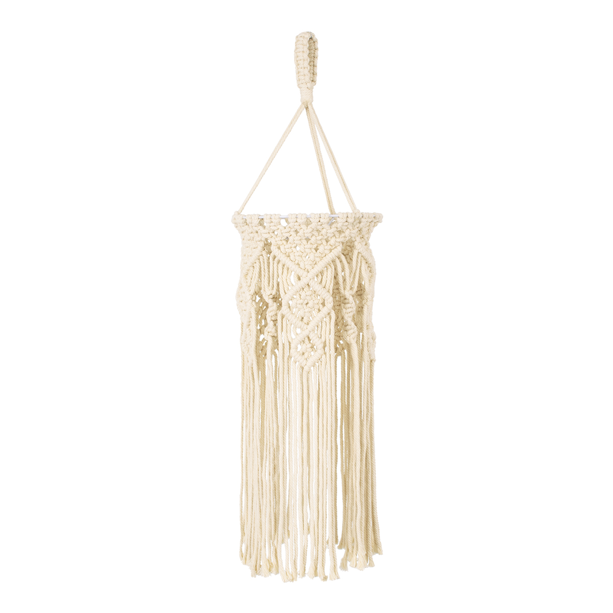 GloboStar® BAHRI 36211 Boho Κρεμαστό Φωτιστικό Μακραμέ Μονόφωτο 1 x E27 IP20 Μπεζ Ύφασμα - Μ20 x Π20 x Υ65cm