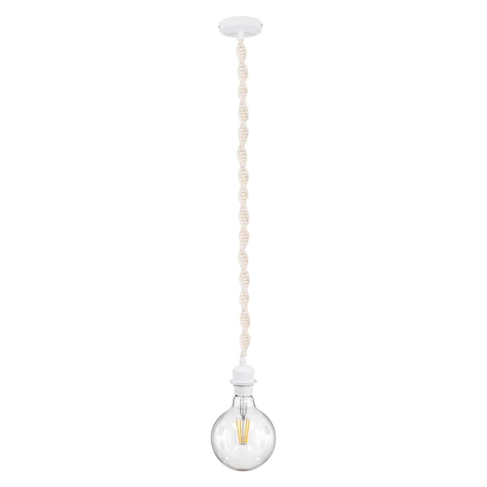 GloboStar® SHAQRA 36215 Μοντέρνο Κρεμαστό Φωτιστικό Μακραμέ Μονόφωτο 1 x E27 IP20 Μπεζ Ύφασμα - Μ4 x Π4 x Υ110cm
