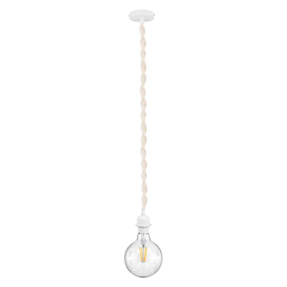 GloboStar® SHAQRA 36215 Μοντέρνο Κρεμαστό Φωτιστικό Μακραμέ Μονόφωτο 1 x E27 IP20 Μπεζ Ύφασμα - Μ4 x Π4 x Υ110cm