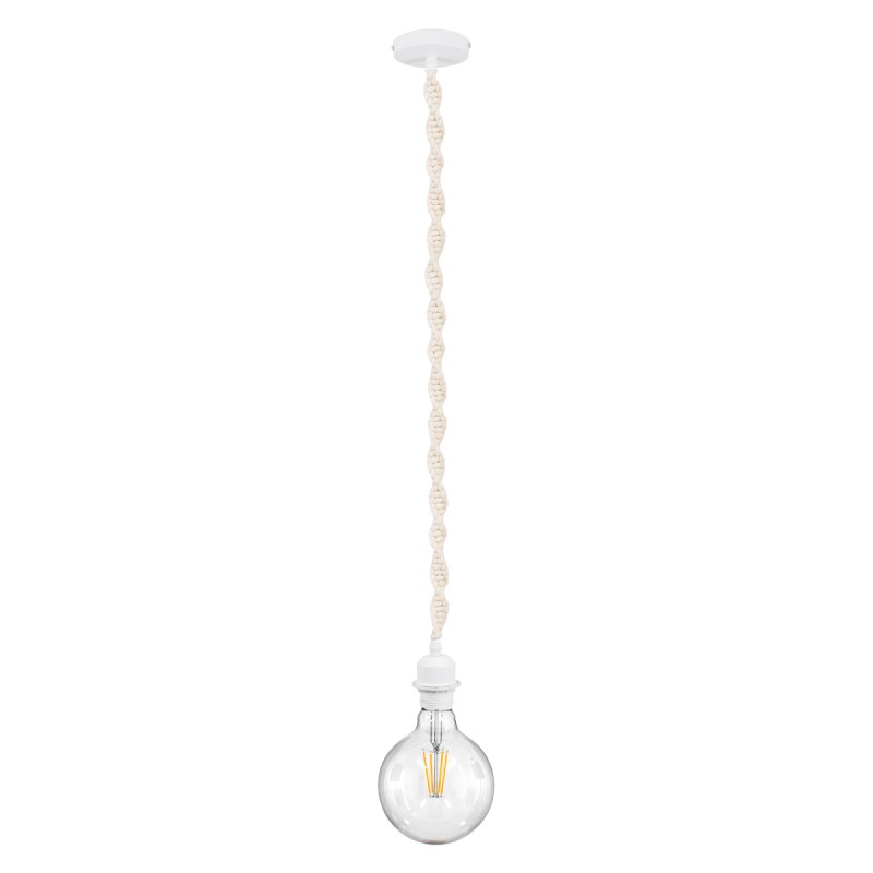 GloboStar® SHAQRA 36215 Μοντέρνο Κρεμαστό Φωτιστικό Μακραμέ Μονόφωτο 1 x E27 IP20 Μπεζ Ύφασμα - Μ4 x Π4 x Υ110cm