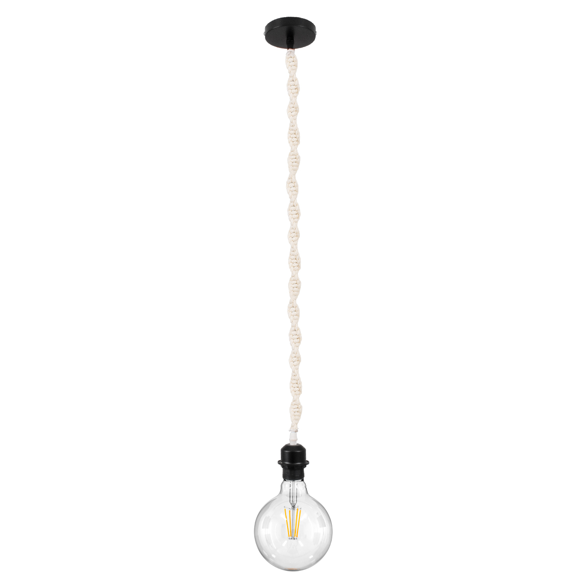 GloboStar® SHAQRA 36216 Μοντέρνο Κρεμαστό Φωτιστικό Μακραμέ Μονόφωτο 1 x E27 IP20 Μπεζ Ύφασμα - Μ4 x Π4 x Υ110cm