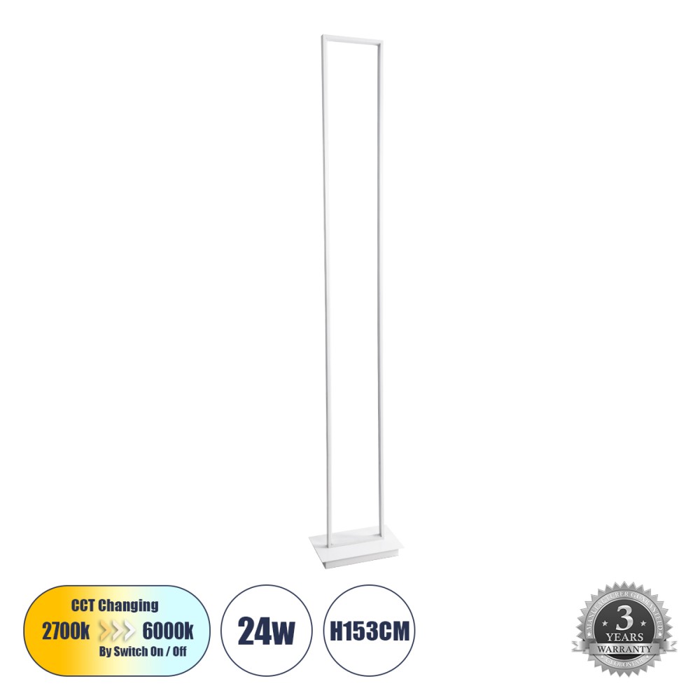 GloboStar® CORNELIE 60464 Μοντέρνο Επιδαπέδιο Φωτιστικό LED 24W 2640lm 200° AC 220-240V IP20 Ρυθμιζόμενο Λευκό CCT με Διακόπτη On/Off από 2700K έως 6000K - Λευκό - Μ26 x Π16 x Υ153cm - 3 Χρόνια Εγγύηση