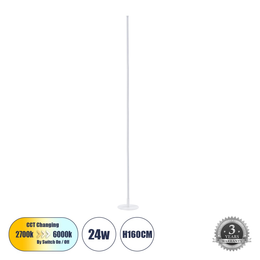 GloboStar® DALUMA 60471 Μοντέρνο Επιδαπέδιο Φωτιστικό LED 24W 2640lm 200° AC 220-240V IP20 Ρυθμιζόμενο Λευκό CCT με Διακόπτη On/Off από 2700K έως 6000K - Λευκό - Μ18 x Π18 x Υ160cm - 3 Χρόνια Εγγύηση