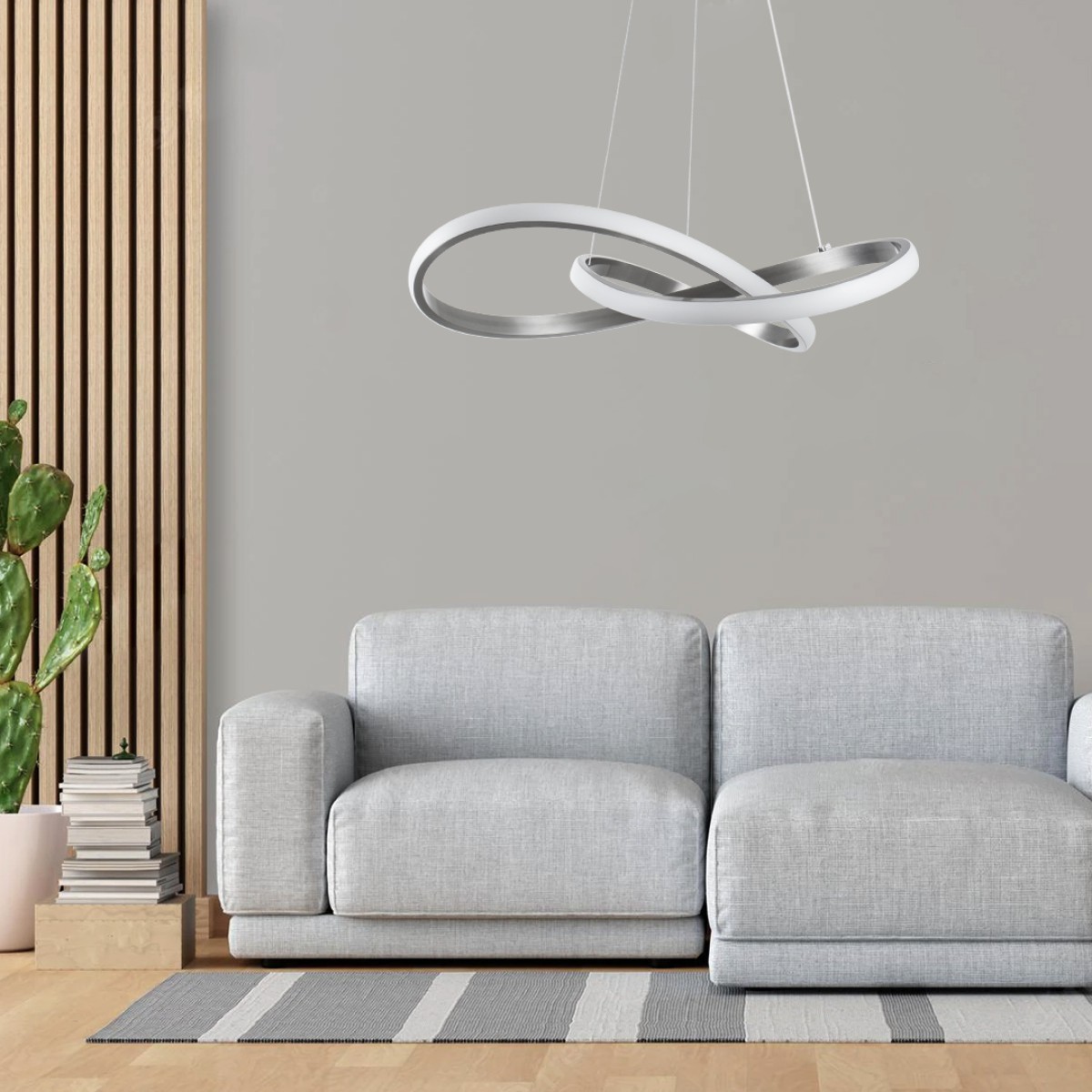 GloboStar® DEXTER 60498 Κρεμαστό Φωτιστικό Οροφής Design LED CCT 72W 8064lm 300° AC 220-240V - Εναλλαγή Φωτισμού μέσω Τηλεχειριστηρίου All In One Ψυχρό 6000k+Φυσικό 4500k+Θερμό 2700k Dimmable Φ56cm - Νίκελ Ασημί Βούρτσας - 3 Years Warranty
