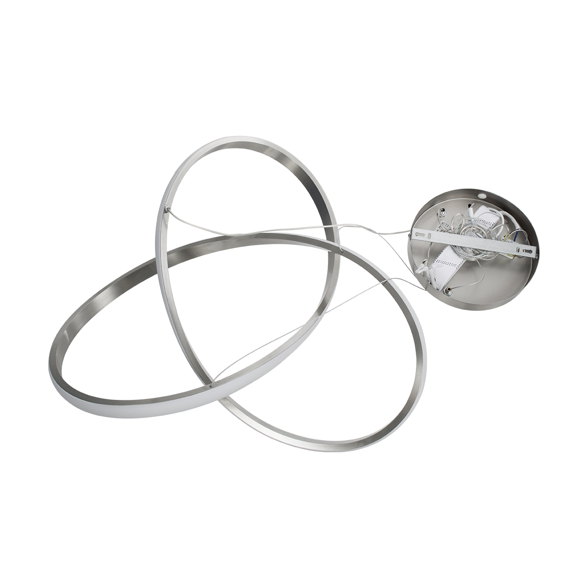 GloboStar® DEXTER 60498 Κρεμαστό Φωτιστικό Οροφής Design LED CCT 72W 8064lm 300° AC 220-240V - Εναλλαγή Φωτισμού μέσω Τηλεχειριστηρίου All In One Ψυχρό 6000k+Φυσικό 4500k+Θερμό 2700k Dimmable Φ56cm - Νίκελ Ασημί Βούρτσας - 3 Years Warranty