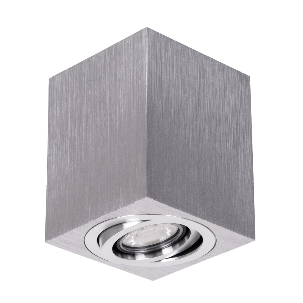 GloboStar® AKIRA 60623 Επιφανειακό Κινούμενο Τετράγωνο Φωτιστικό Σποτ Αλουμινίου με Ντουί GU10 AC 220-240V IP44 Μ8 x Π8 x Υ10cm - Ασημί Βούρτσας
