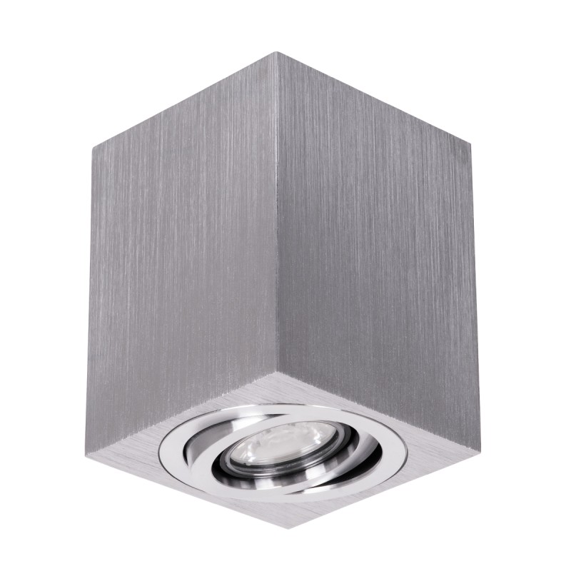 GloboStar® AKIRA 60623 Επιφανειακό Κινούμενο Τετράγωνο Φωτιστικό Σποτ Αλουμινίου με Ντουί GU10 AC 220-240V IP44 Μ8 x Π8 x Υ10cm - Ασημί Βούρτσας