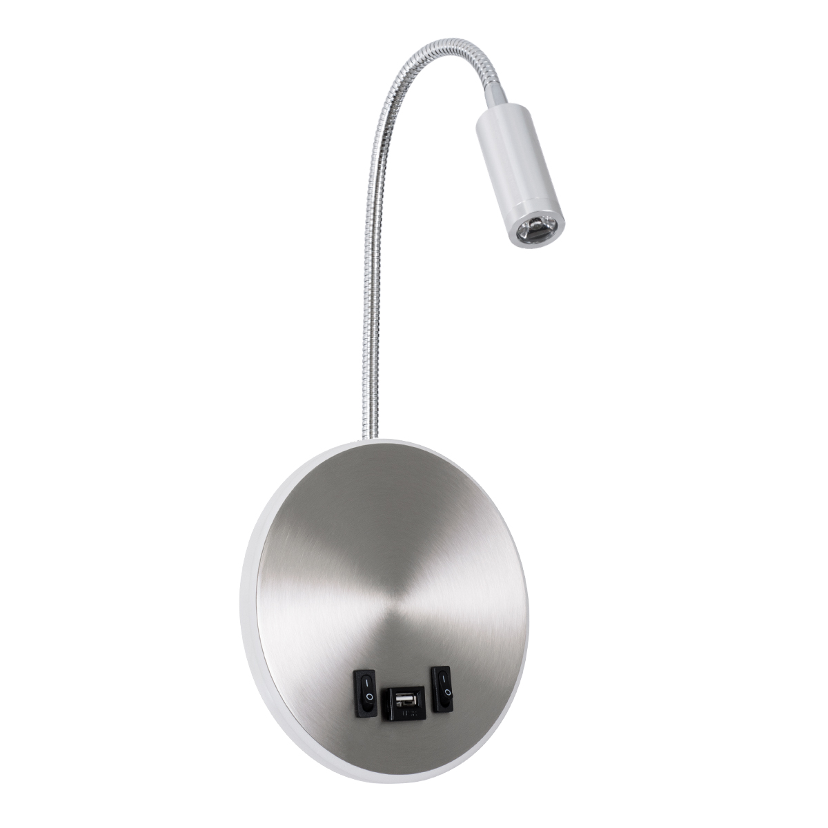 GloboStar® GOOSE 60884 Μοντέρνο Φωτιστικό Τοίχου - Απλίκα Ξενοδοχείου Bed Side LED 6W 600lm 36° & 360° AC 220-240V - Reading Light & 360° Κρυφός Φωτισμός - Φορτιστής USB 3A - Μ15.5 x Π15 x Υ30.5cm - Φυσικό Λευκό 4500K - Ασημί Νίκελ