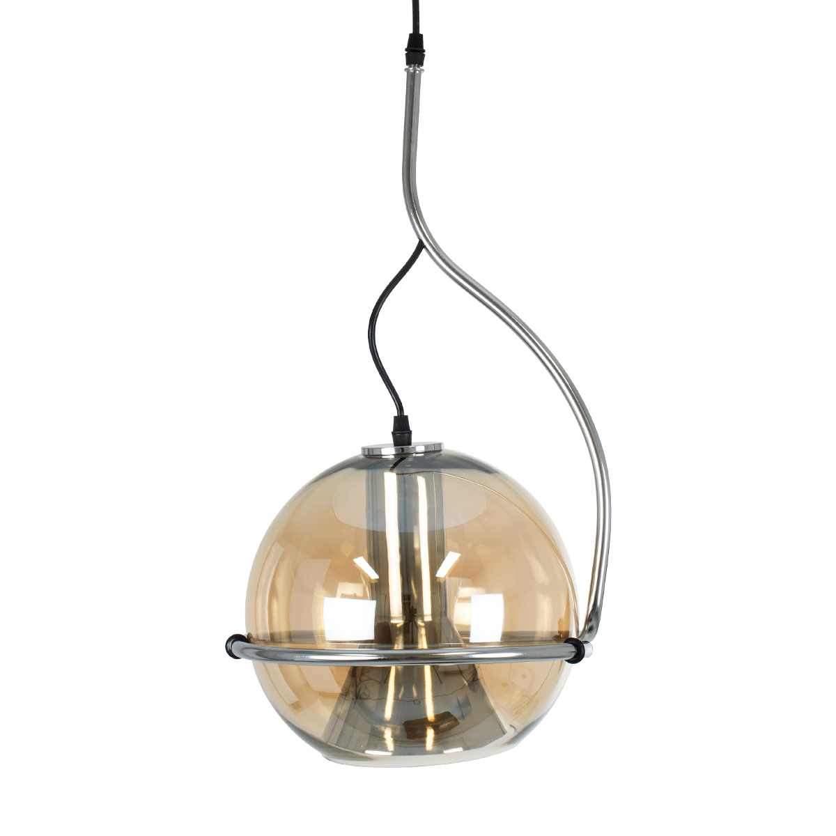 GloboStar® GLASSO 60927 Μοντέρνο Κρεμαστό Φωτιστικό Μπάλα Μονόφωτο 1 x E27 IP20 Μελί Γυαλί με Ασημί Μέταλλο - Μ27 x Π27 x Υ52cm