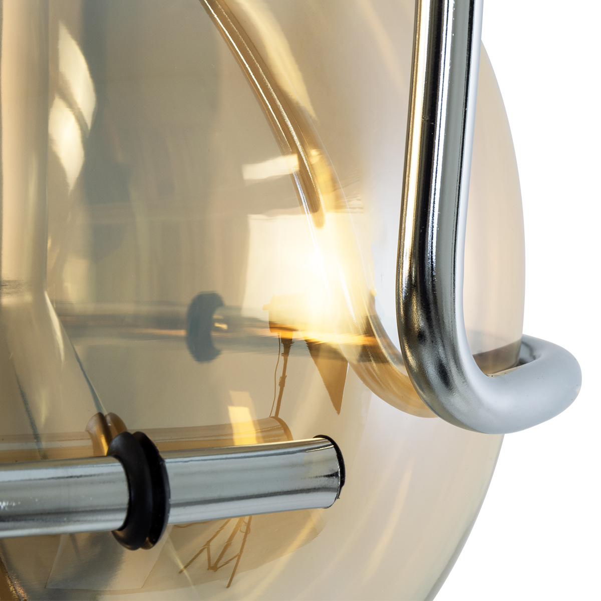 GloboStar® GLASSO 60927 Μοντέρνο Κρεμαστό Φωτιστικό Μπάλα Μονόφωτο 1 x E27 IP20 Μελί Γυαλί με Ασημί Μέταλλο - Μ27 x Π27 x Υ52cm