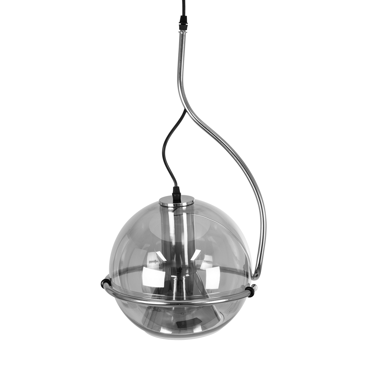 GloboStar® GLASSO 60928 Μοντέρνο Κρεμαστό Φωτιστικό Μπάλα Μονόφωτο 1 x E27 IP20 Ασημί Γυαλί με Ασημί Μέταλλο - Μ27 x Π27 x Υ52cm