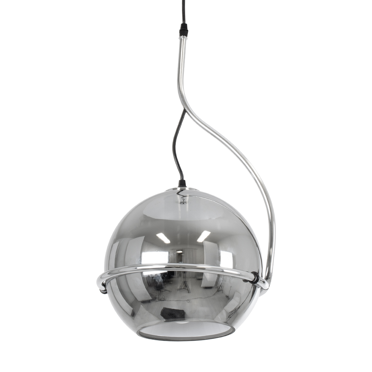 GloboStar® GLASSO 60928 Μοντέρνο Κρεμαστό Φωτιστικό Μπάλα Μονόφωτο 1 x E27 IP20 Ασημί Γυαλί με Ασημί Μέταλλο - Μ27 x Π27 x Υ52cm