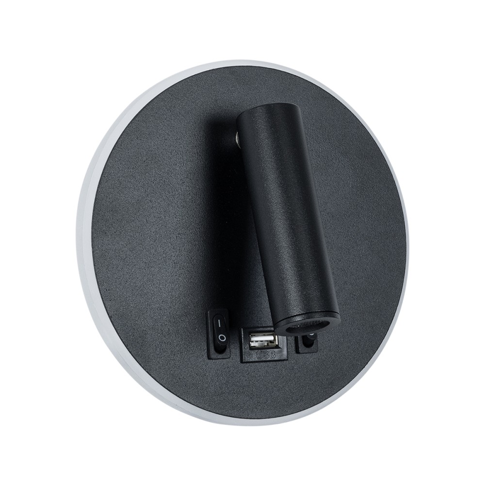 GLOBOSTAR® LADY-R 60938 Μοντέρνο Φωτιστικό Τοίχου - Απλίκα Ξενοδοχείου Reading Light με Φορτιστή USB 3A LED 6W 600lm 36° & 360° AC 220-240V IP20 Φυσικό Λευκό 4500K - Bridgelux COB Chip & TÜV SÜD Driver - Μαύρο Ματ - Μ15 x Π15 x Υ7cm - 3 Χρόνια Εγγ