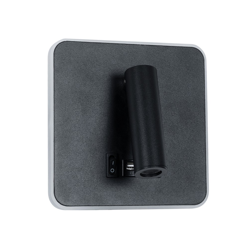 GLOBOSTAR® LADY-S 60942 Μοντέρνο Φωτιστικό Τοίχου - Απλίκα Ξενοδοχείου Reading Light με Φορτιστή USB 3A LED 6W 600lm 36° & 360° AC 220-240V IP20 Φυσικό Λευκό 4500K - Bridgelux COB Chip & TÜV SÜD Driver - Μαύρο Ματ - Μ15 x Π15 x Υ7cm - 3 Χρόνια Εγγ