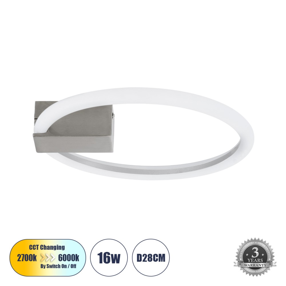 GloboStar® CINDERELLA 60979 Φωτιστικό Οροφής Δαχτυλίδι-Κύκλος LED CCT 16W 1792lm 360° AC 220-240V - Εναλλαγή Φωτισμού μέσω Διακόπτη On/Off All In One Ψυχρό 6000k+Φυσικό 4500k+Θερμό 2700k Φ28.5cm - Γκρι Νικελ - 3 Years Warranty