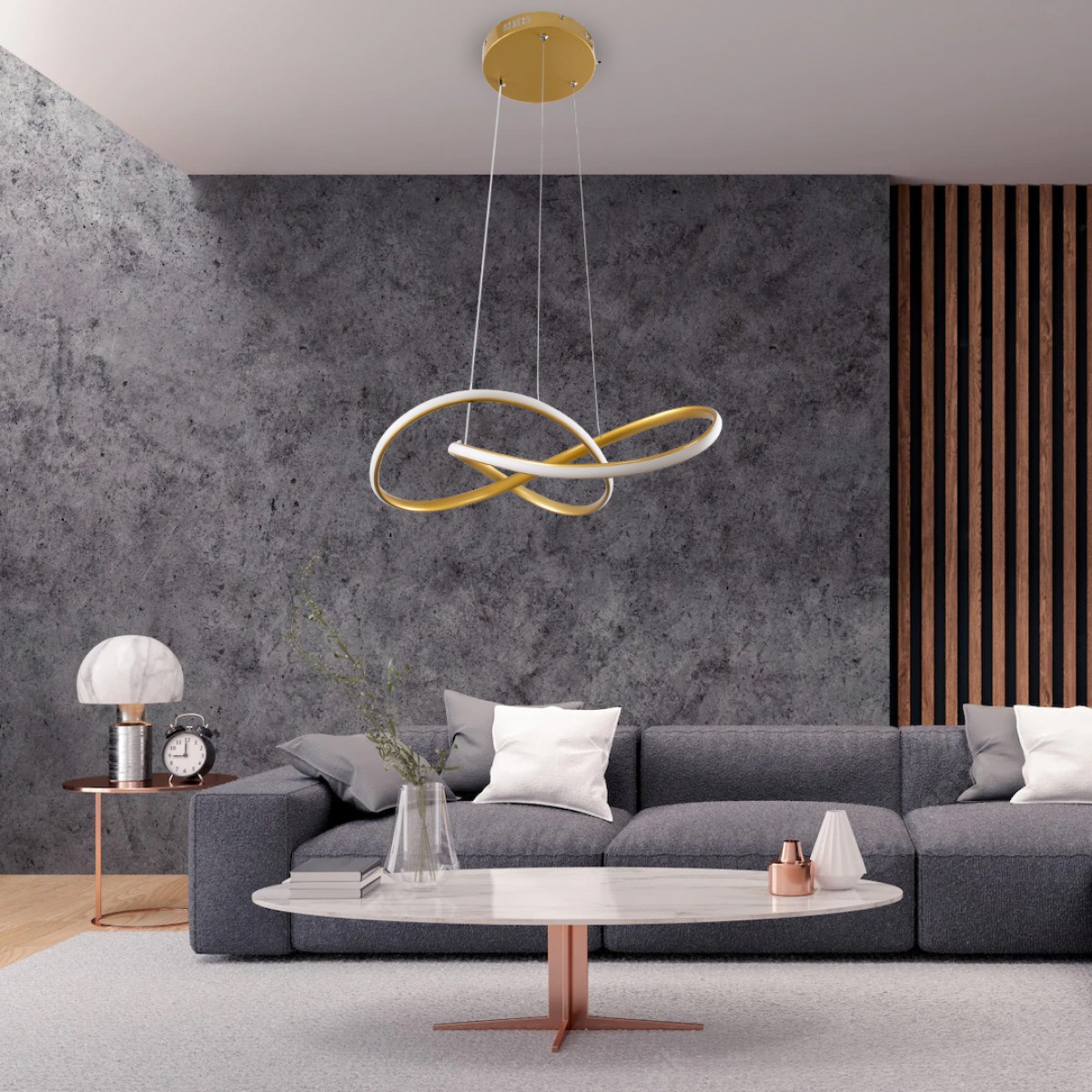 GloboStar® DEXTER 61051 Κρεμαστό Φωτιστικό Οροφής Design LED CCT 72W 8064lm 300° AC 220-240V - Εναλλαγή Φωτισμού μέσω Τηλεχειριστηρίου All In One Ψυχρό 6000k+Φυσικό 4500k+Θερμό 2700k Dimmable Φ56cm - Χρυσό Βούρτσας - 3 Years Warranty