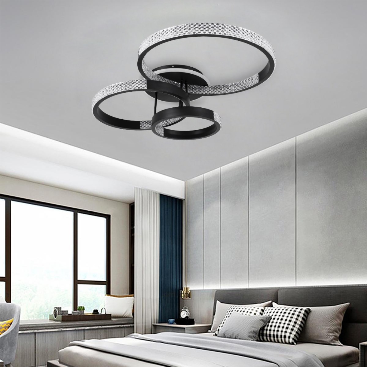 GloboStar® DIAMOND 61114 Φωτιστικό Οροφής Δαχτυλίδι-Κύκλος LED CCT 100W 12123lm 360° AC 220-240V - Εναλλαγή Φωτισμού μέσω Τηλεχειριστηρίου All In One Ψυχρό 6000k+Φυσικό 4500k+Θερμό 2700k Dimmable Φ30+40+50cm+BackLight - Μαύρο - 3 Years Warranty