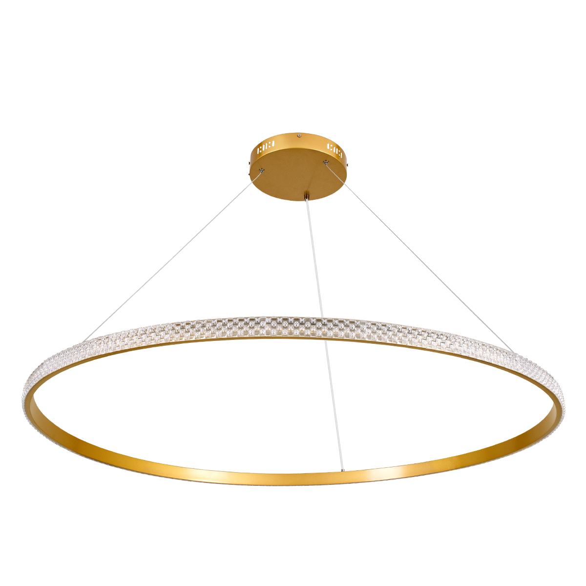 GloboStar® DIAMOND 61135 Κρεμαστό Φωτιστικό Δαχτυλίδι-Κύκλος LED CCT 75W 8743lm 360° AC 220-240V - Εναλλαγή Φωτισμού μέσω Τηλεχειριστηρίου All In One Ψυχρό 6000k+Φυσικό 4500k+Θερμό 2700k Dimmable Φ100cm - Χρυσό Βούρτσας - 3 Years Warranty