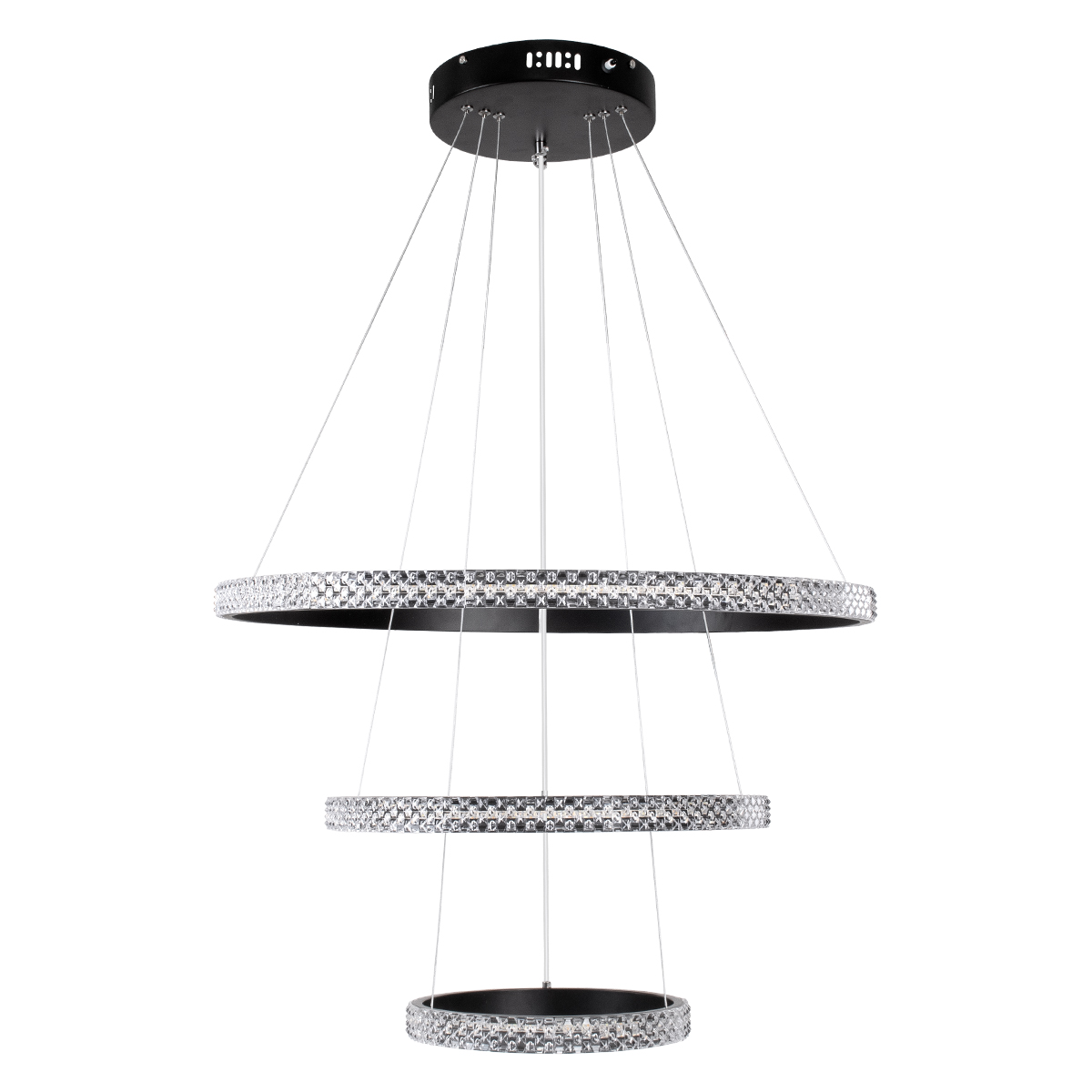 GloboStar® DIAMOND TRIO 61136-DECO Κρεμαστό Φωτιστικό Δαχτυλίδι-Κύκλος LED CCT 100W 12123lm 360° AC 220-240V - Εναλλαγή Φωτισμού μέσω Τηλεχειριστηρίου All In One Ψυχρό 6000k+Φυσικό 4500k+Θερμό 2700k Dimmable Φ25+40+60cm - Μαύρο - 3 Years Warranty