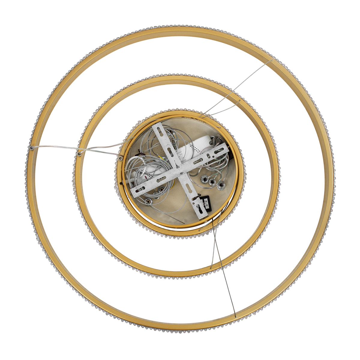 GloboStar® DIAMOND TRIO 61137-DECO Κρεμαστό Φωτιστικό Δαχτυλίδι-Κύκλος LED CCT 100W 12123lm 360° AC 220-240V - Εναλλαγή Φωτισμού μέσω Τηλεχειριστηρίου All In One Ψυχρό 6000k+Φυσικό 4500k+Θερμό 2700k Dimmable Φ25+40+60cm - Χρυσό Βούρτσας - 3 Years Warranty