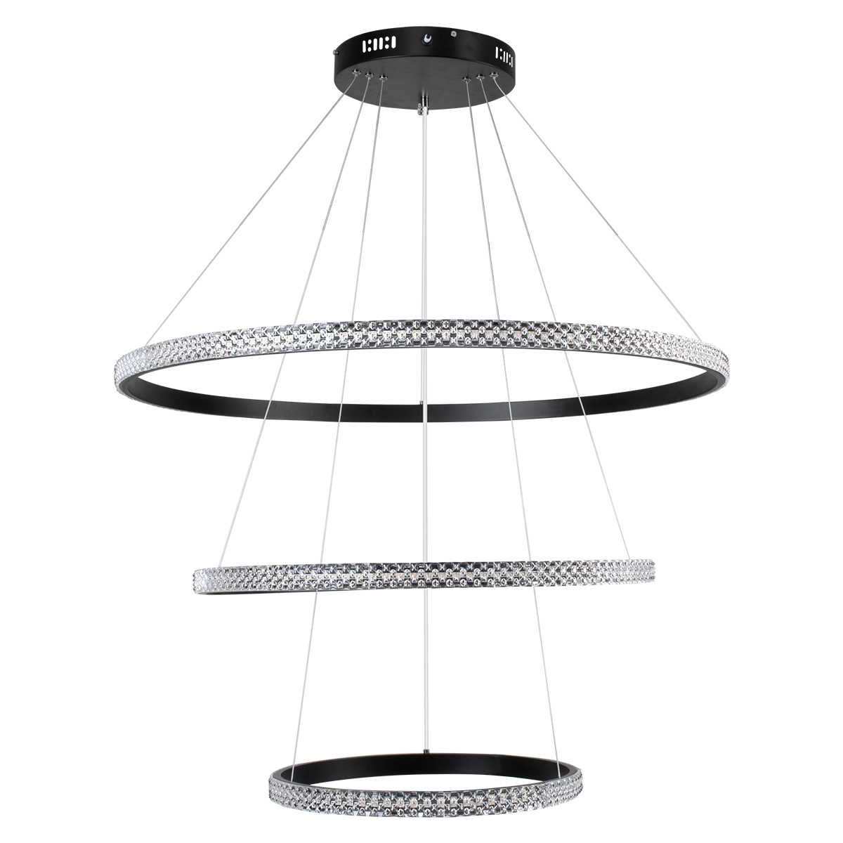 GloboStar® DIAMOND TRIO 61138 Κρεμαστό Φωτιστικό Δαχτυλίδι-Κύκλος LED CCT 120W 14723lm 360° AC 220-240V - Εναλλαγή Φωτισμού μέσω Τηλεχειριστηρίου All In One Ψυχρό 6000k+Φυσικό 4500k+Θερμό 2700k Dimmable Φ40+60+80cm - Μαύρο - 3 Years Warranty
