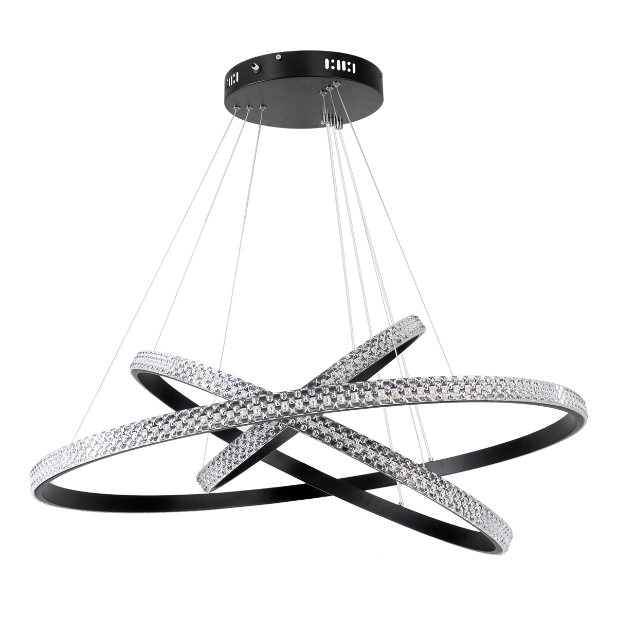 GloboStar® DIAMOND TRIO 61138-DECO Κρεμαστό Φωτιστικό Δαχτυλίδι-Κύκλος LED CCT 120W 14723lm 360° AC 220-240V - Εναλλαγή Φωτισμού μέσω Τηλεχειριστηρίου All In One Ψυχρό 6000k+Φυσικό 4500k+Θερμό 2700k Dimmable Φ40+60+80cm - Μαύρο - 3 Years Warranty