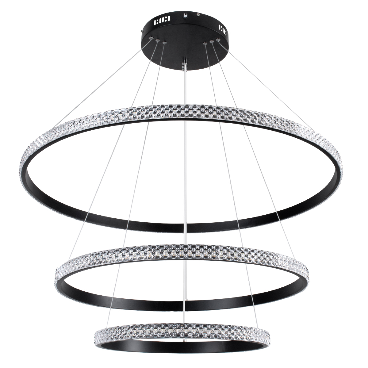 GloboStar® DIAMOND TRIO 61138-DECO Κρεμαστό Φωτιστικό Δαχτυλίδι-Κύκλος LED CCT 120W 14723lm 360° AC 220-240V - Εναλλαγή Φωτισμού μέσω Τηλεχειριστηρίου All In One Ψυχρό 6000k+Φυσικό 4500k+Θερμό 2700k Dimmable Φ40+60+80cm - Μαύρο - 3 Years Warranty
